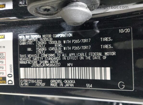 JTENU5JR7M5866237 2021 TOYOTA 4RUNNER Black 