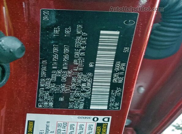 JTENU5JRXM5857189 2021 TOYOTA 4RUNNER Red Vista interior de 360 grados