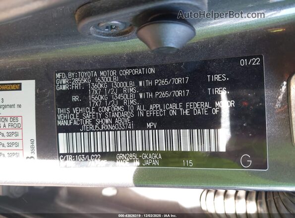 JTERU5JRXN6033741 2022 TOYOTA 4RUNNER Серый Вид подкапотного пространства