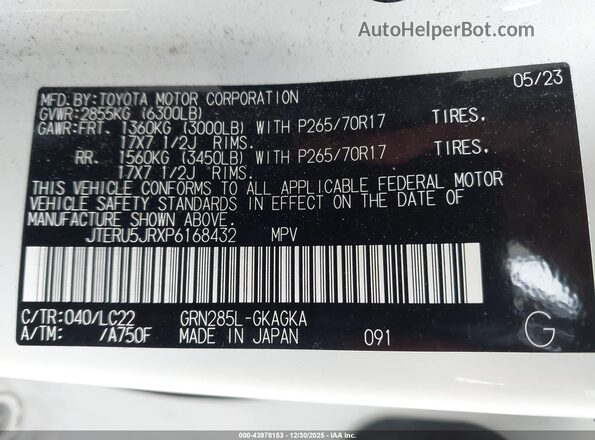 JTERU5JRXP6168432 2023 TOYOTA 4RUNNER White Engine compartment view