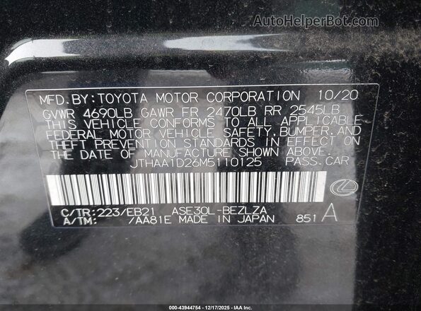 JTHAA1D26M5110125 2021 LEXUS IS 300 Black Vista del compartimento del motor