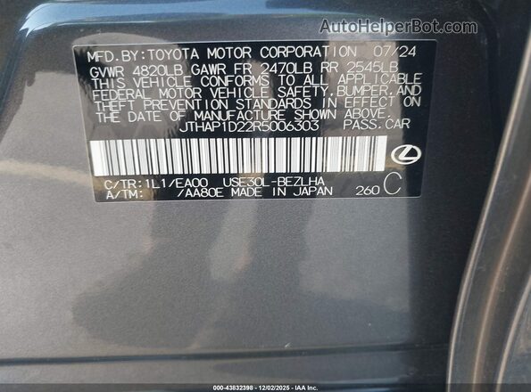 JTHAP1D22R5006303 2024 LEXUS IS 500 Gray 