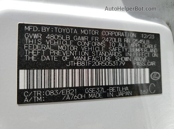 JTHB81F20R5053179 2024 LEXUS IS White Вид наклейки з VIN-кодом