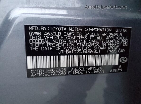 JTHBA1D20J5069801 2018 LEXUS IS Gray 
