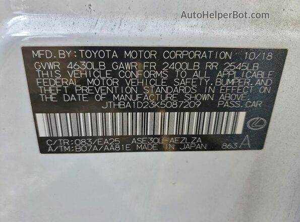 JTHBA1D23K5087209 2019 LEXUS IS White Vista del compartimento del motor