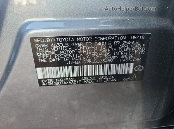 JTHBA1D28J5083459 2018 LEXUS IS Gray 