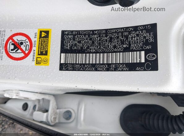 JTHBK1GG7G2224682 2016 LEXUS ES 350 Белый Вид подкапотного пространства