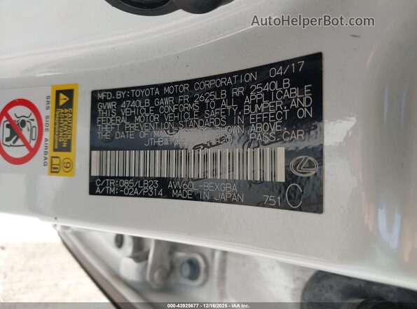 JTHBW1GG2H2154420 2017 LEXUS ES 300H White Engine compartment view