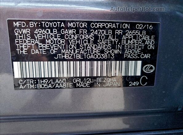 JTHBZ1BL1GA003813 2016 LEXUS GS Gray Вид підкапотного простору