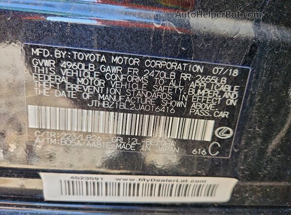 JTHBZ1BL2JA016416 2018 LEXUS GS Black Vista del compartimento del motor