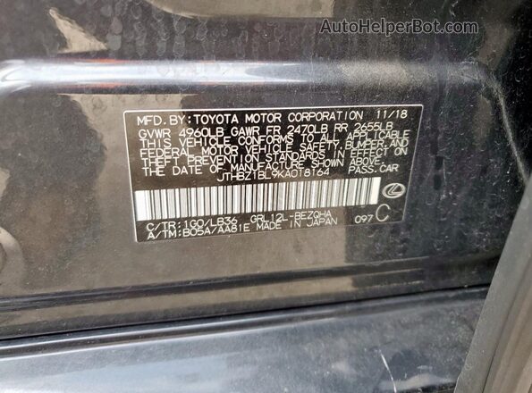 JTHBZ1BL9KA018164 2019 LEXUS GS Charcoal Vista de la etiqueta del VIN