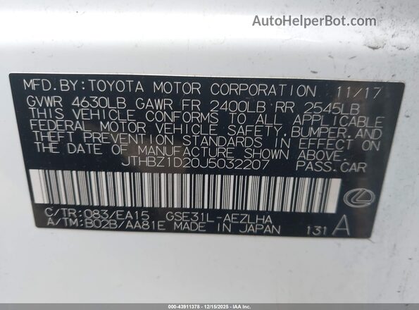 JTHBZ1D20J5032207 2018 LEXUS IS 350 White Widok komory silnika