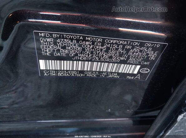 JTHD81F23L5040359 2020 LEXUS IS 300 Black Շարժիչի բաժամունքի տեսք