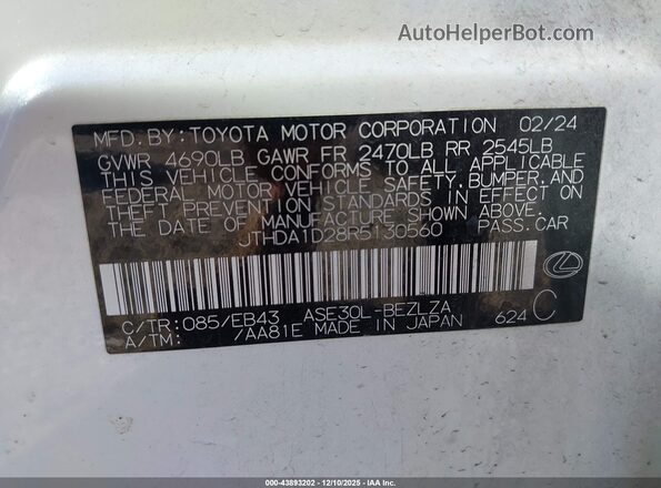 JTHDA1D28R5130560 2024 LEXUS IS 300 White 