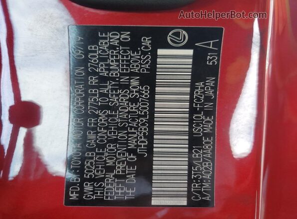 JTHDP5BC9L5007665 2020 LEXUS RC-F Red Engine compartment view