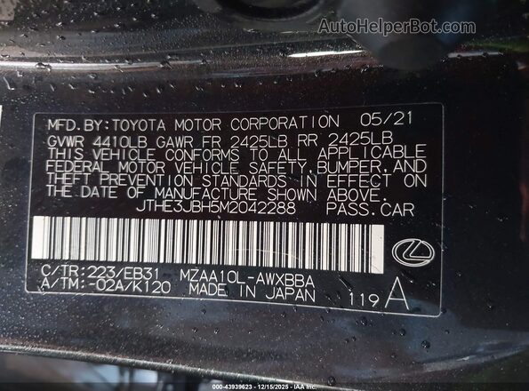JTHE3JBH5M2042288 2021 LEXUS UX 200 Black Vista del compartimento del motor
