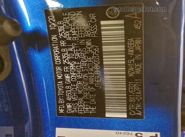 JTHE9JBH8M2037567 2021 LEXUS UX Blue Vista del compartimento del motor