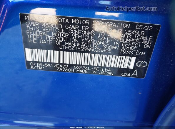 JTHGZ1E29N5025895 2022 LEXUS IS 350 Blue Շարժիչի բաժամունքի տեսք