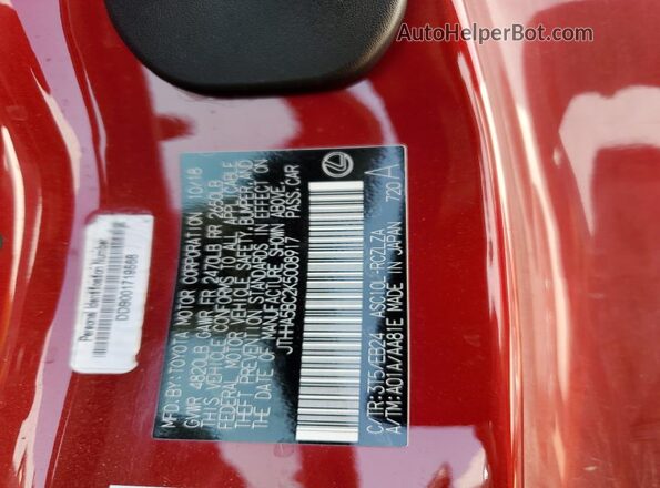 JTHHA5BC2K5008917 2019 LEXUS RC Red Вид наклейки з VIN-кодом