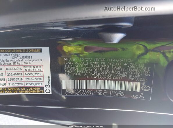 JTHHA5BC8K5010400 2019 LEXUS RC 300 Black Engine compartment view