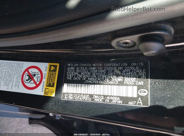 JTHKD5BH4G2254613 2016 LEXUS CT 200H Black Вид підкапотного простору