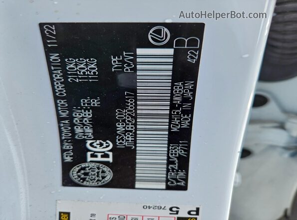 JTHR9JBH2P2066617 2023 LEXUS UX White Вид наклейки з VIN-кодом