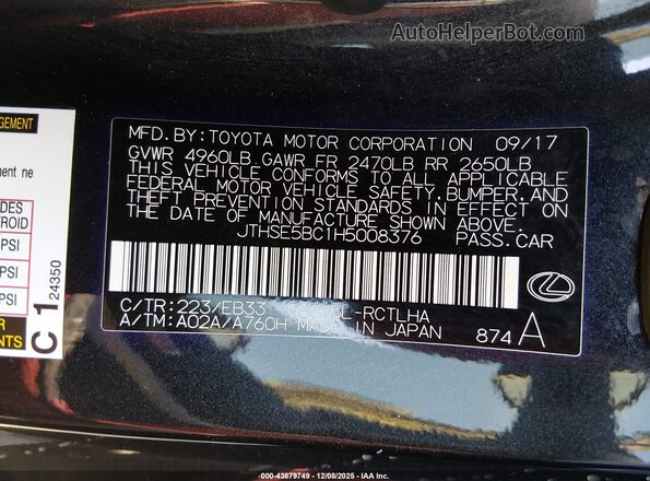 JTHSE5BC1H5008376 2017 LEXUS RC 350 Black Engine compartment view
