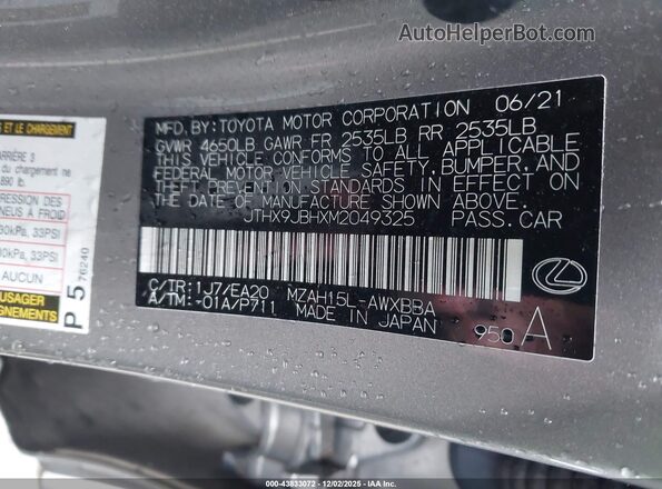 JTHX9JBHXM2049325 2021 LEXUS UX 250H Gray Widok komory silnika
