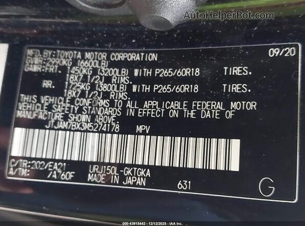 JTJAM7BX3M5274178 2021 LEXUS GX 460 Black Вид підкапотного простору