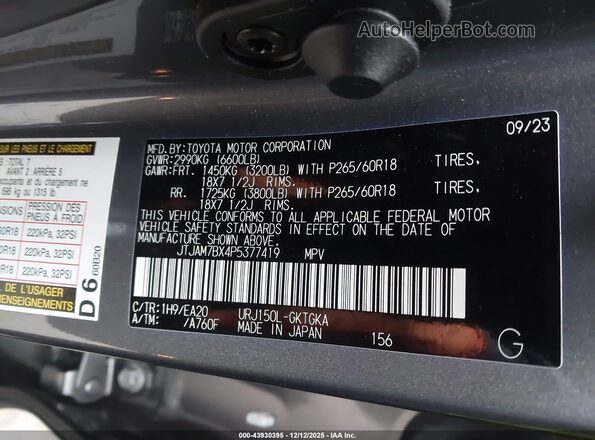 JTJAM7BX4P5377419 2023 LEXUS GX 460 Gray Շարժիչի բաժամունքի տեսք