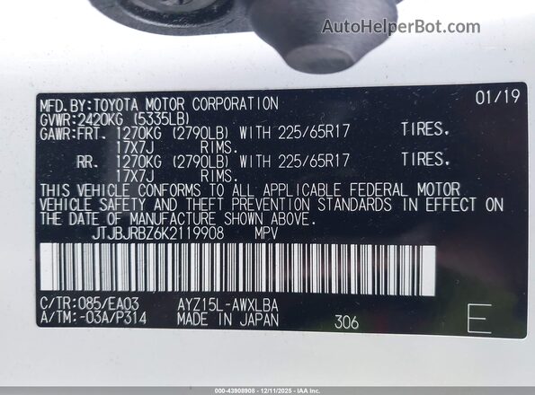 JTJBJRBZ6K2119908 2019 LEXUS NX 300H White Widok komory silnika
