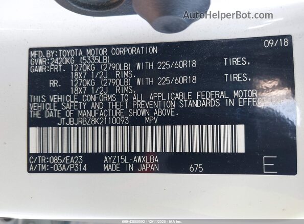 JTJBJRBZ8K2110093 2019 LEXUS NX 300H White Widok komory silnika