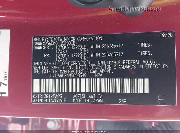 JTJDARDZ6M5020349 2021 LEXUS NX 300 Red Widok komory silnika