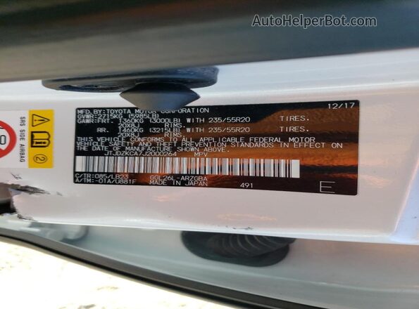 JTJDZKCA7J2000264 2018 LEXUS RX White 