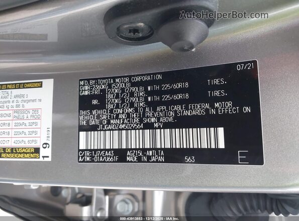 JTJGARDZ4M5029564 2021 LEXUS NX 300 Silver Vista del compartimento del motor