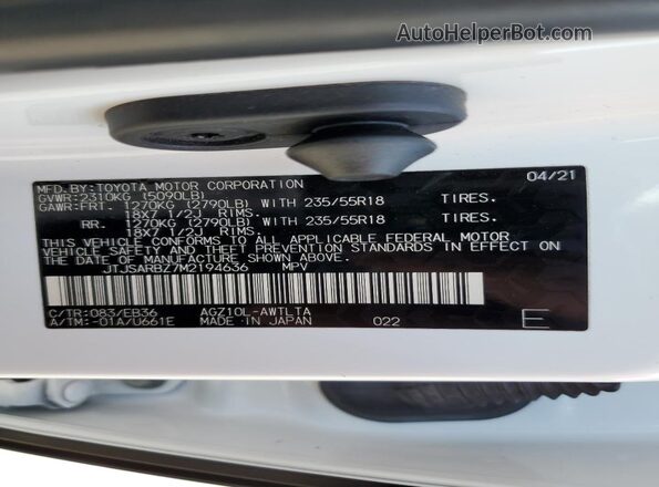 JTJSARBZ7M2194636 2021 LEXUS NX White Vista de la etiqueta del VIN