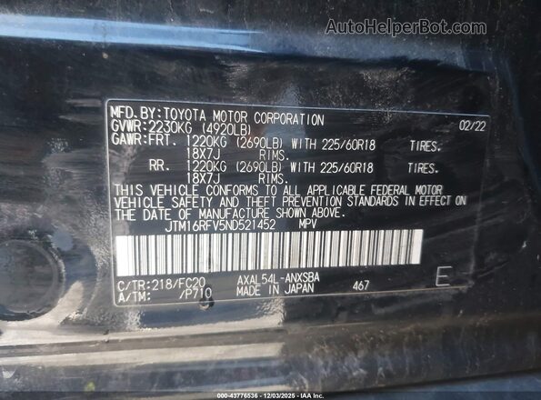 JTM16RFV5ND521452 2022 TOYOTA RAV4 HYBRID Black Engine compartment view