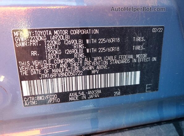 JTM16RFV8ND050722 2022 TOYOTA RAV4 Blue Widok komory silnika
