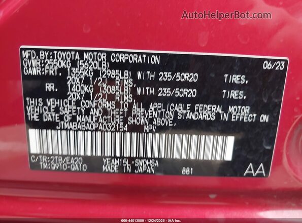 JTMABABA0PA032154 2023 SUBARU SOLTERRA Red ძრავის განყოფილების ხედი