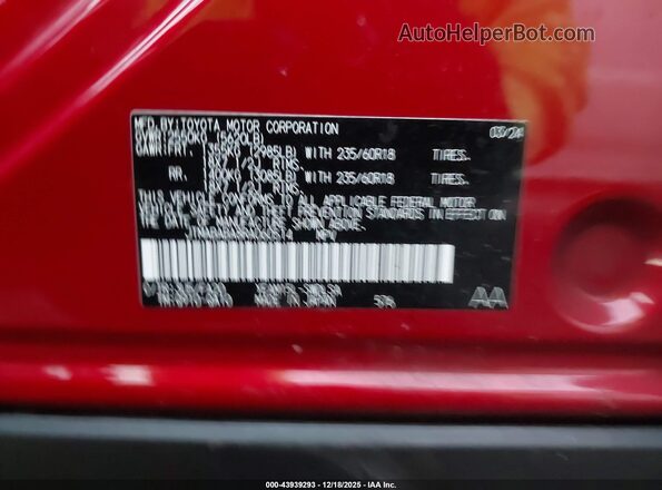 JTMABABA8RA060514 2024 SUBARU SOLTERRA Red Widok naklejki z numerem VIN