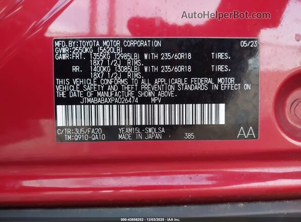 JTMABABAXPA026474 2023 SUBARU SOLTERRA Red 