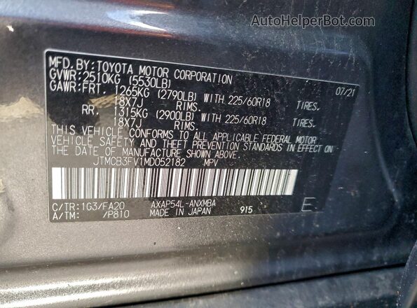 JTMCB3FV1MD052182 2021 TOYOTA RAV4 Gray 