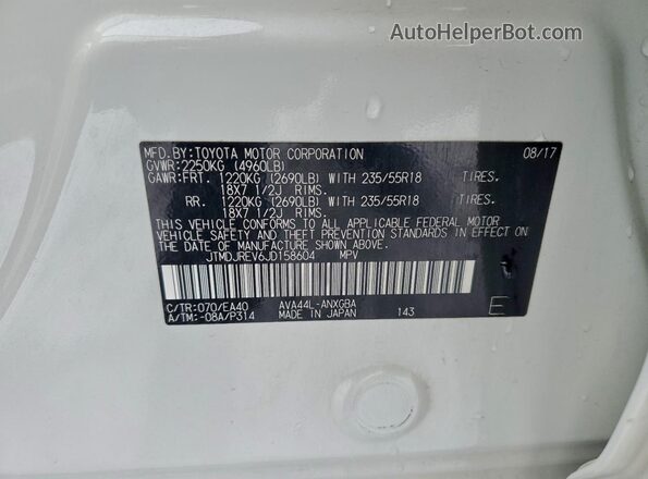 JTMDJREV6JD158604 2018 TOYOTA LIMITED White Vista interior de 360 grados