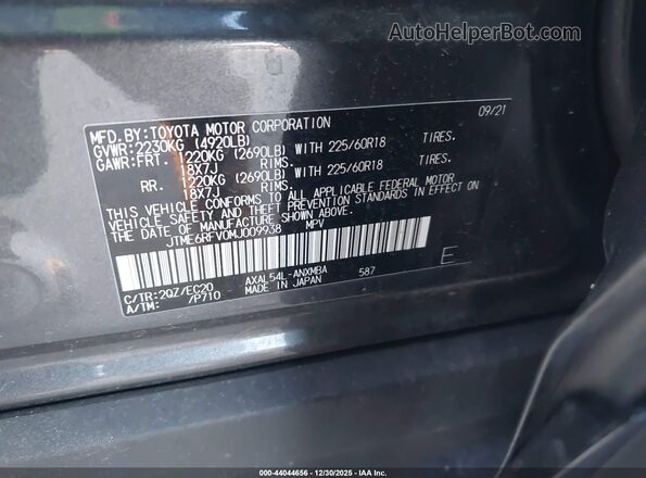JTME6RFV0MJ009938 2021 TOYOTA RAV4 HYBRID Gray Vista del compartimento del motor