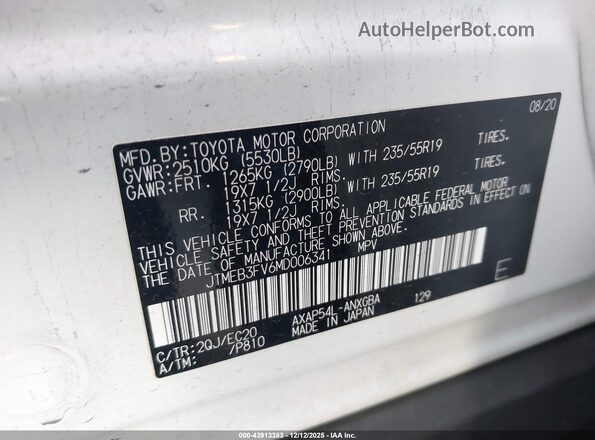 JTMEB3FV6MD006341 2021 TOYOTA RAV4 PRIME White ძრავის განყოფილების ხედი