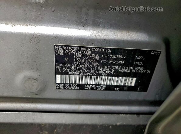 JTMN1RFV5LD060475 2020 TOYOTA LIMITED Silver 360 interior view