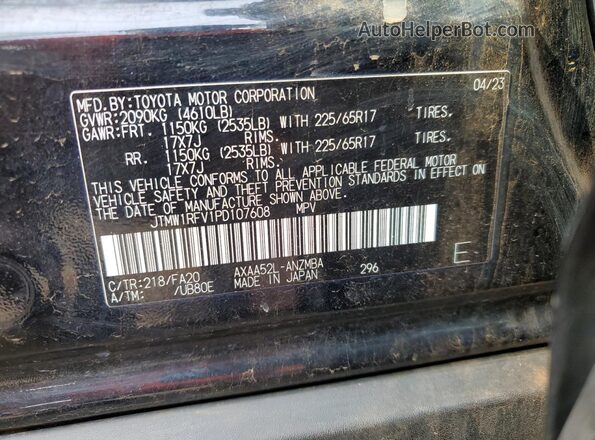 JTMW1RFV1PD107608 2023 TOYOTA LE Black VIN կոդի պիտակի տեսք