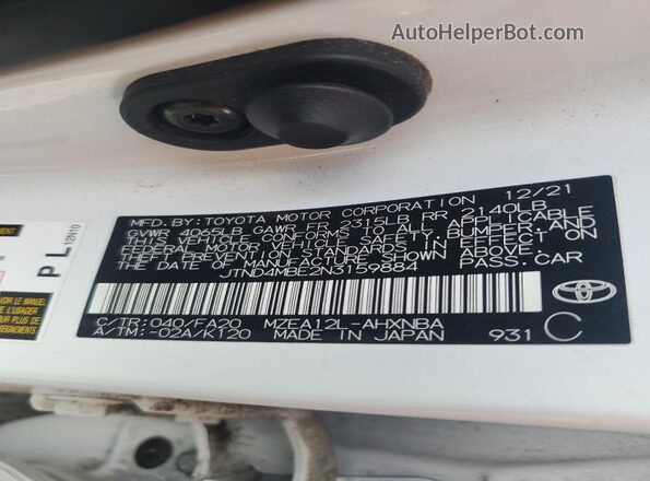 JTND4MBE2N3159884 2022 TOYOTA LL White Widok komory silnika