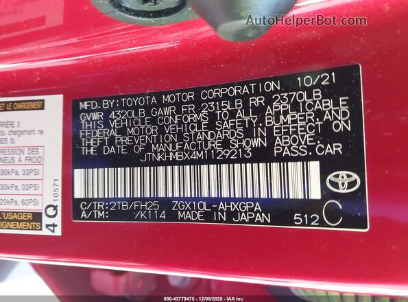 JTNKHMBX4M1129213 2021 TOYOTA C-HR Red Շարժիչի բաժամունքի տեսք