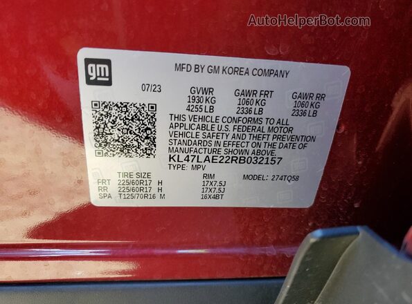 KL47LAE22RB032157 2024 BUICK OTHER Красный Вид наклейки с VIN-кодом